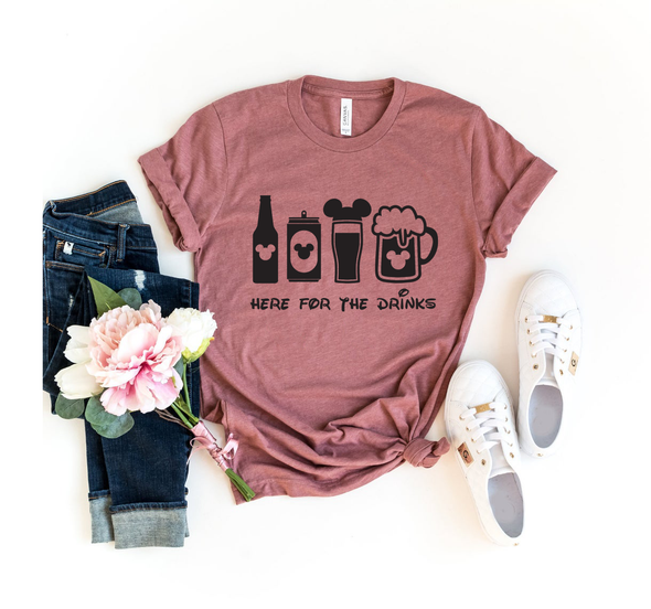 I'm Here for the Drinks Cool Sarcastic Funny Disney Shirt