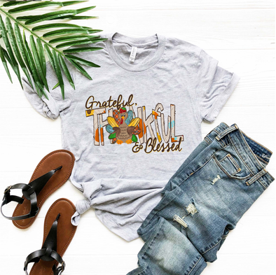 Grateful,Thankful, Blessed Turkey Thanksgiving Shirt