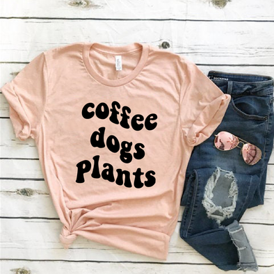 Vintage Funny Coffee Dogs Plants T-Shirt, Dog Lover Shirt, Women's Dog Mom Shirt, Gift For Dog Owner