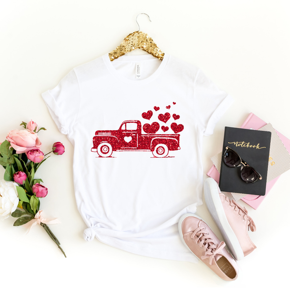 Valentines Day Truck Shirt, Glitter Truck Love Shirt