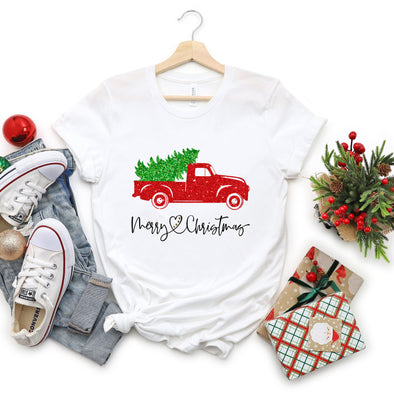 Merry Christmas Truck Shirt, Glitter truck T-Shirt