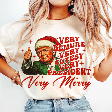 Very Demure Very Cutesy Very President Very Merry Shirt, Humorous Trump Christmas Shirt Design, MAGA Election 2024 Tee