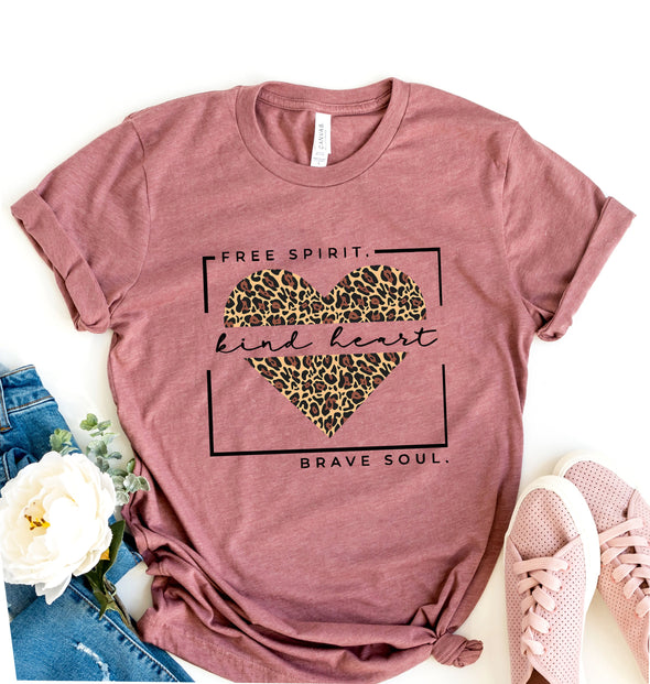 Free Spirit Kind Heart Brave Soul Leopard Heart Kindness Shirt