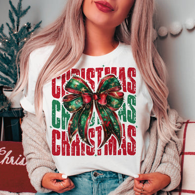 Christmas Coquette Bow Shirt, Christmas Season Tee Christmas girly T-shirt, Retro Christmas Shirt, Christmas 2024 Tshirt