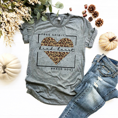 Free Spirit Kind Heart Brave Soul Leopard Heart Kindness Shirt